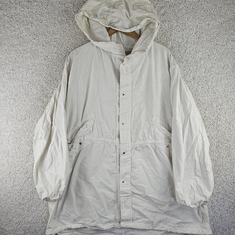 Vtg 1978 US Army White Snow Camo Parka Cotton Oxford Fishtail Overwhites Sz M